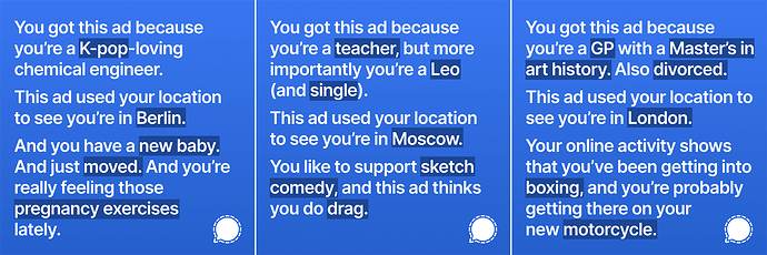 Screenshots of sample ads