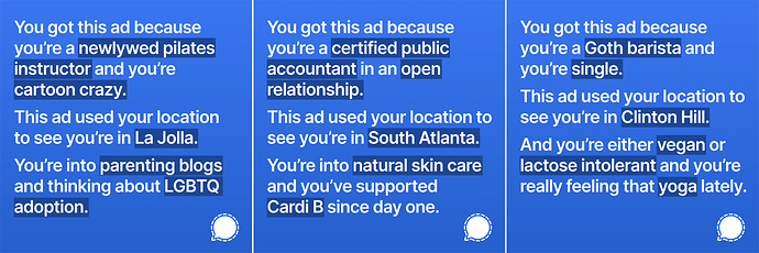 Screenshots of more sample ads