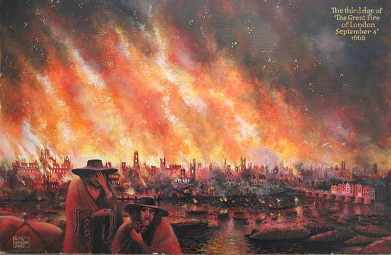 A depiction of the Great Fire of London, 1666. (credit: Wikimedia Commons)
