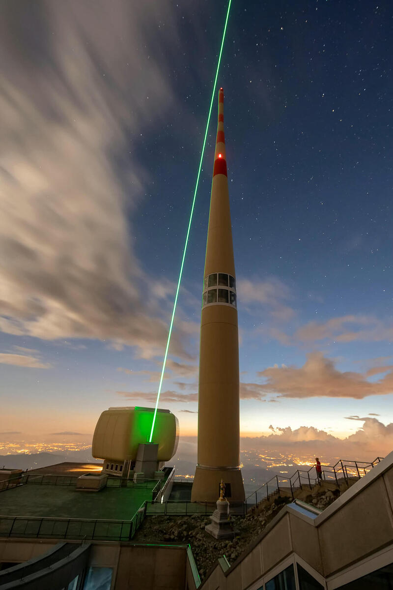Laser lightning rod on the top of a mountain