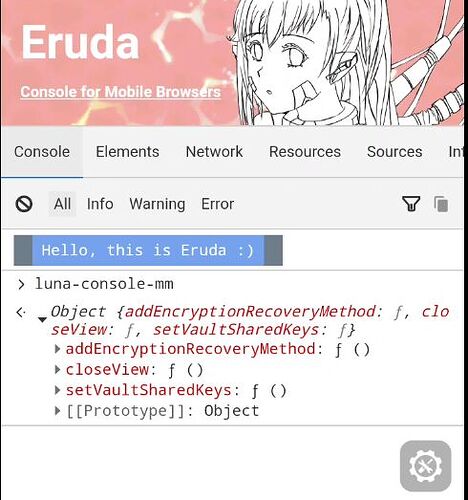 Screenshot of eruda expend the object