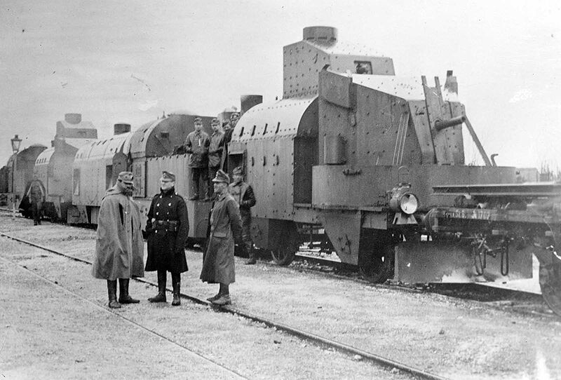 An Austrian armored train in Galicia, ca, 1915. Adding armor to trains dates back to the American Civil War, used as a way to safely move weapons and personnel through hostile territory.