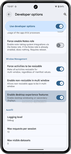 Enable desktop experience features in Android