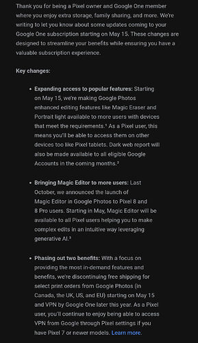 Google One VPN shut down email
