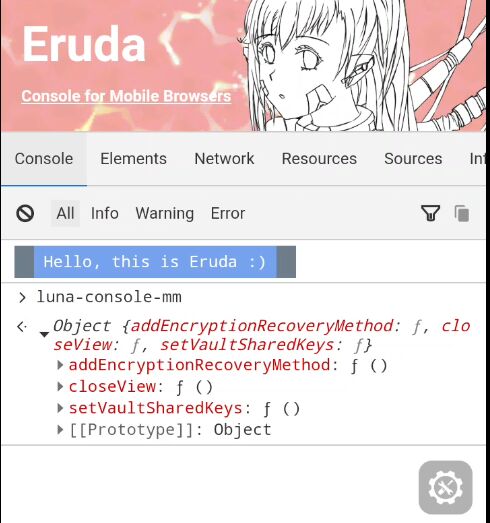 Screenshot of eruda expend the  object