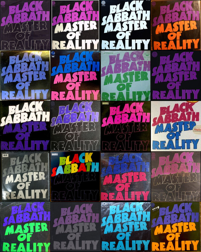 A sampling of the various colorways that have been used for Master of Reality over the years.