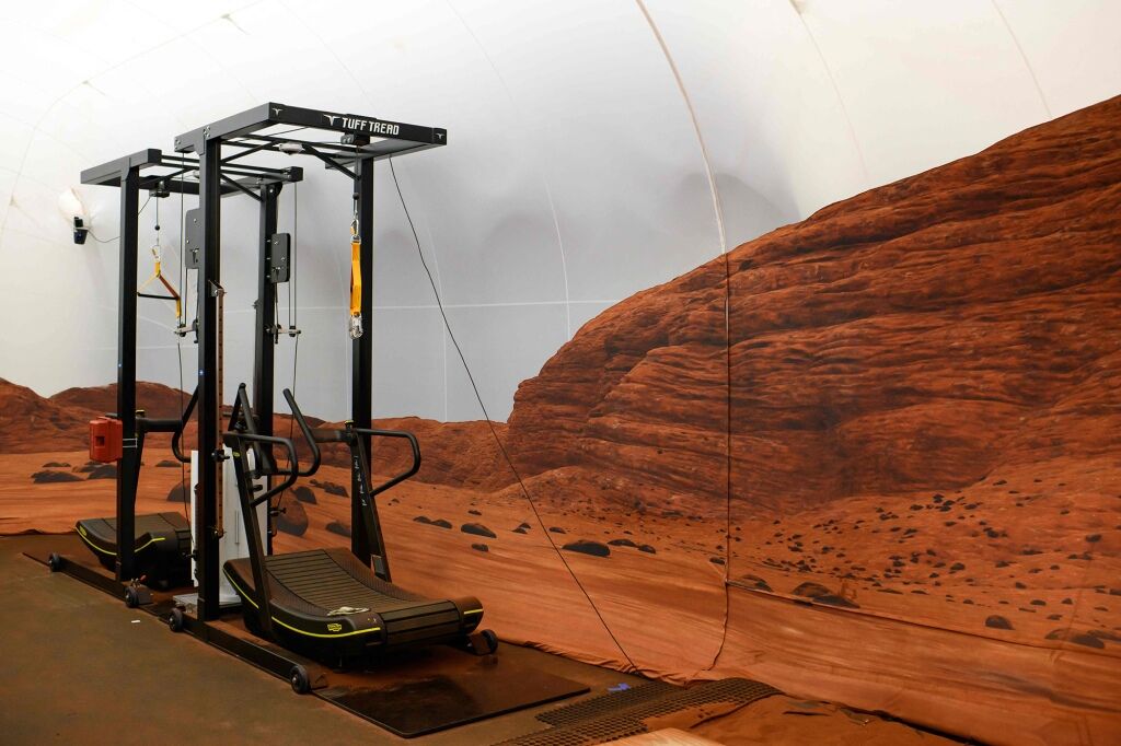 Exercise equipment inside CHAPEA's Mars Dune Alpha that will be used by the crew during their stay.