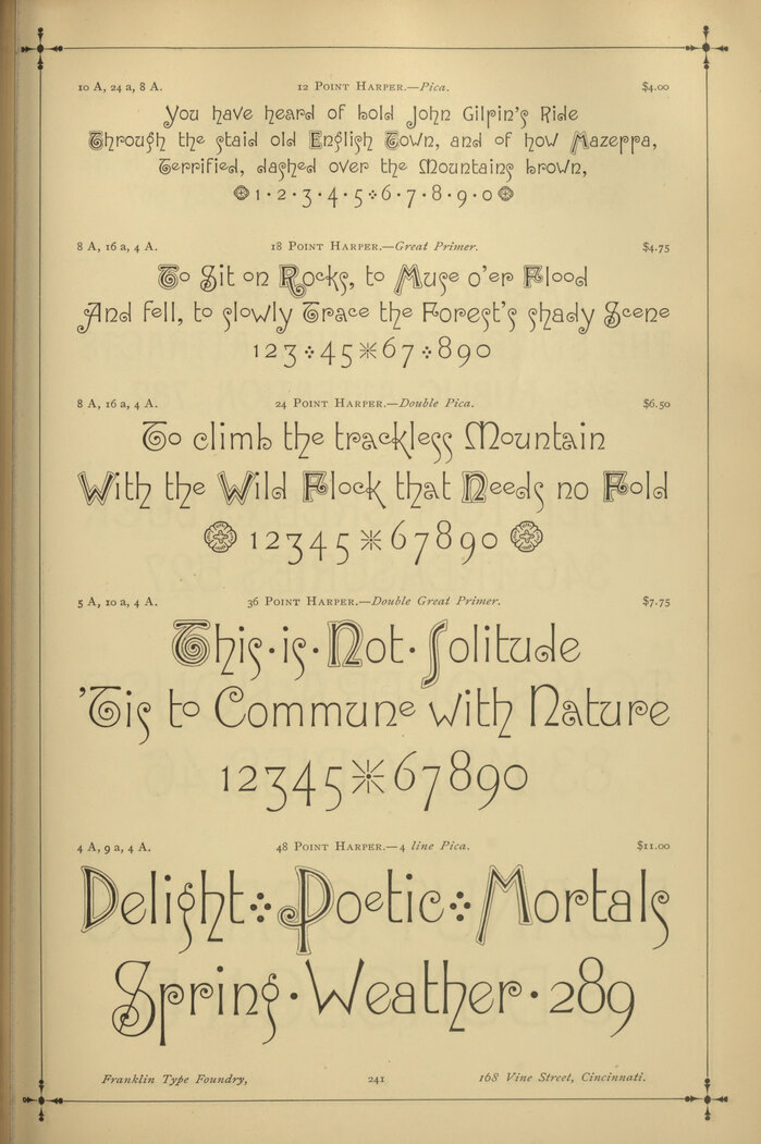 1889 Franklin Type Foundry specimen of Harper.